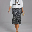 Conjunto elegante de dos piezas, Blazer de manga tres cuartos y vestido ajustado con estampado floral, Ropa de mujer.