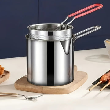 Sartén de Acero Inoxidable, Diseño Elevado, Acceso Fácil, Acero Inoxidable Grado Alimenticio, Sin Necesidad de Electricidad, Muy Adecuada para Brochetas y Tempura, Cocina con Brocheta | Utensilios de Cocina Funcionales | con Mango