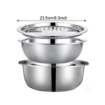 Juego de 3 piezas, plato desbloqueable triturador/rebanador/bol multifuncional con filtro - ideal para limpiar y cortar frutas y verduras, perfecto para la revolución de eficiencia en la cocina del hogar