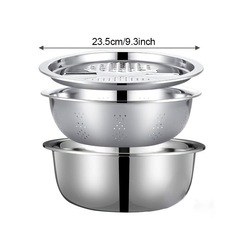 Juego de 3 piezas, plato desbloqueable triturador/rebanador/bol multifuncional con filtro - ideal para limpiar y cortar frutas y verduras, perfecto para la revolución de eficiencia en la cocina del hogar