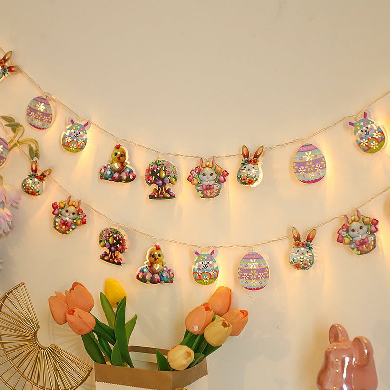 Cadena de 10 luces de Pascua con conejos pintados y huevos rotos, las luces elegidas al azar traen sorpresas agradables, alimentadas por una caja de baterías (baterías no incluidas), es adecuada para salas de estar, dormitorios, estudios y fiestas de vac