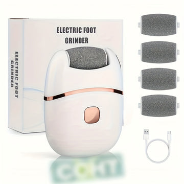 Extracción de pies eléctrica recargable con luz LED - 4 cabezales de repuesto, 2 velocidades, diseño portátil, carga USB, exfoliación suave para pies suaves, cortadores