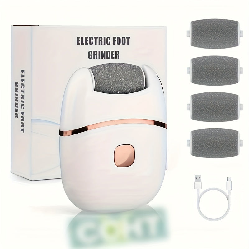 Extracción de pies eléctrica recargable con luz LED - 4 cabezales de repuesto, 2 velocidades, diseño portátil, carga USB, exfoliación suave para pies suaves, cortadores
