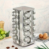 Organizador de Condimentos Giratorio de Acero Inoxidable con Tarros de Vidrio, 10 Diseños Festivos, Estante Multinivel para Cocina, Base Giratoria 360°, Ahorra Espacio en la Encimera