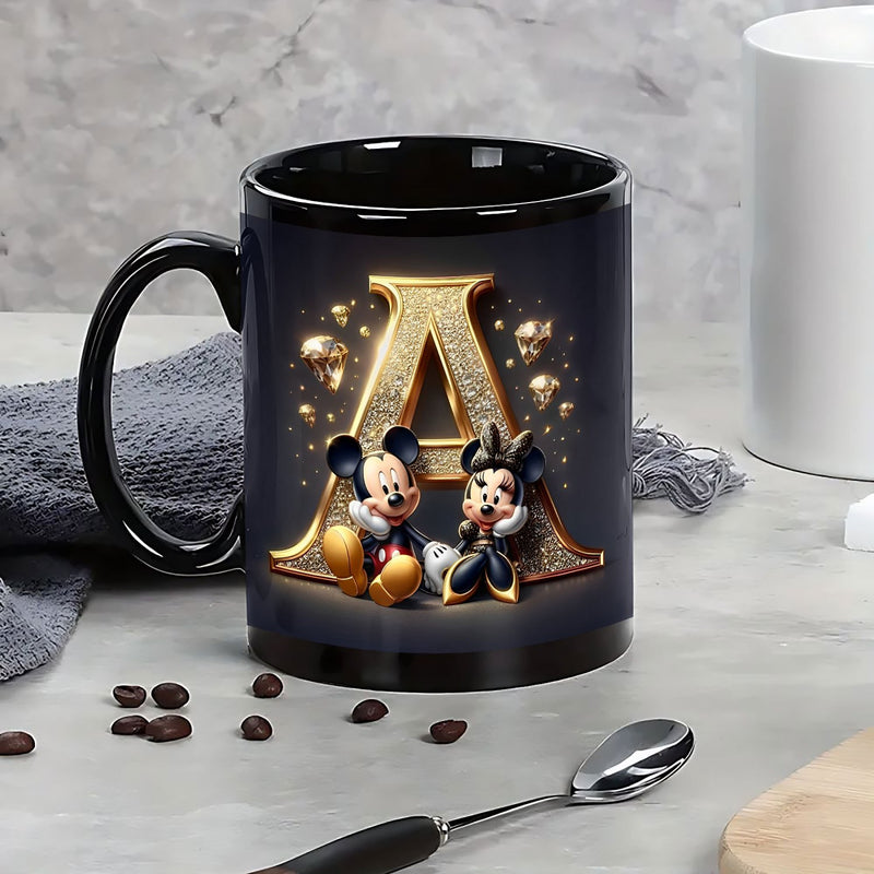 Taza de Cerámica de Disney Mickey y Minnie Mouse 1ud 11oz - Diseño Elegante con Letra Dorada A, Taza Duradera para Café, Té, Leche, Vino, Solo Lavado a Mano, Regalo de Cumpleaños para Fanáticos de Disney, Copa Disney