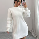 Vestido elegante de cuello alto para mujer, ajustado, midi, lavable a máquina, manga larga, color sólido, con puños acolchados, ideal para primavera/otoño, casual a semiformal, atuendo formal, estilo sofisticado, tejido con textura