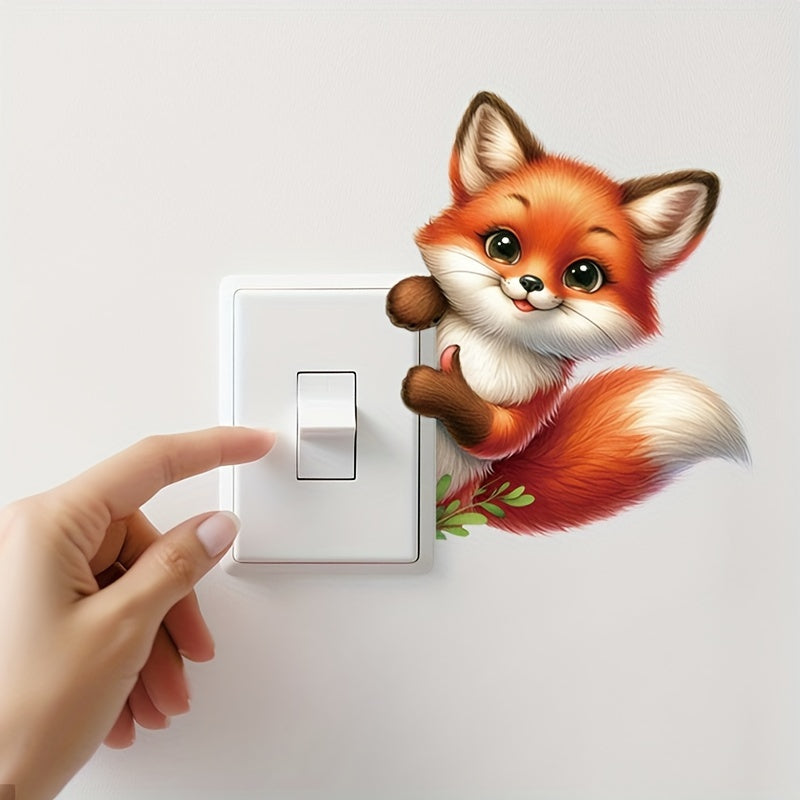 1pc Pegatina de pared de zorro pequeño divertido para interruptor, decoración del hogar con temática de animales creativa, calcomanía de vinilo duradera, fácil aplicación, decoración estética del hogar, decoración de la habitación, embellece tu hogar