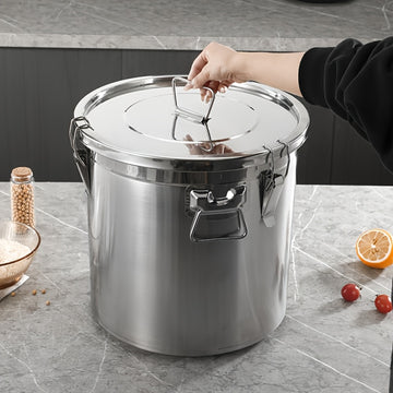 Contenedor de acero inoxidable para alimentos LEOZ de 10.89 kg y 19.96 kg, con marcas de medición y tapa abatible - Libre de BPA, multiusos para granos, arroz, alimento para mascotas, ideal para organizar la despensa de cocina