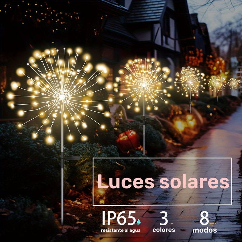 8 Modos de Iluminación para Exteriores, Luces Solares de Fuegos Artificiales, Patio, Jardín, Decoración de Iluminación para Exteriores Villa Eid Al-Adha Mubarak