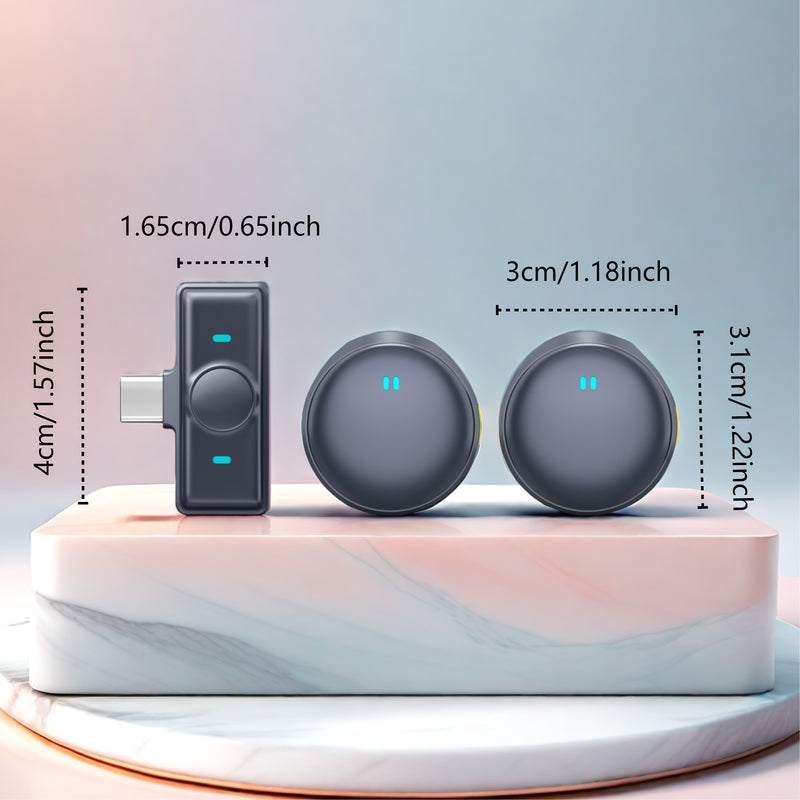1/2 piezas de micrófono, micrófono inalámbrico de lavalla de forma redonda con botones, micrófono inalámbrico de lavalla profesional, grabación de un solo clic y diseño de clip, compatible con teléfonos inteligentes y portátiles, compatible con entrevist