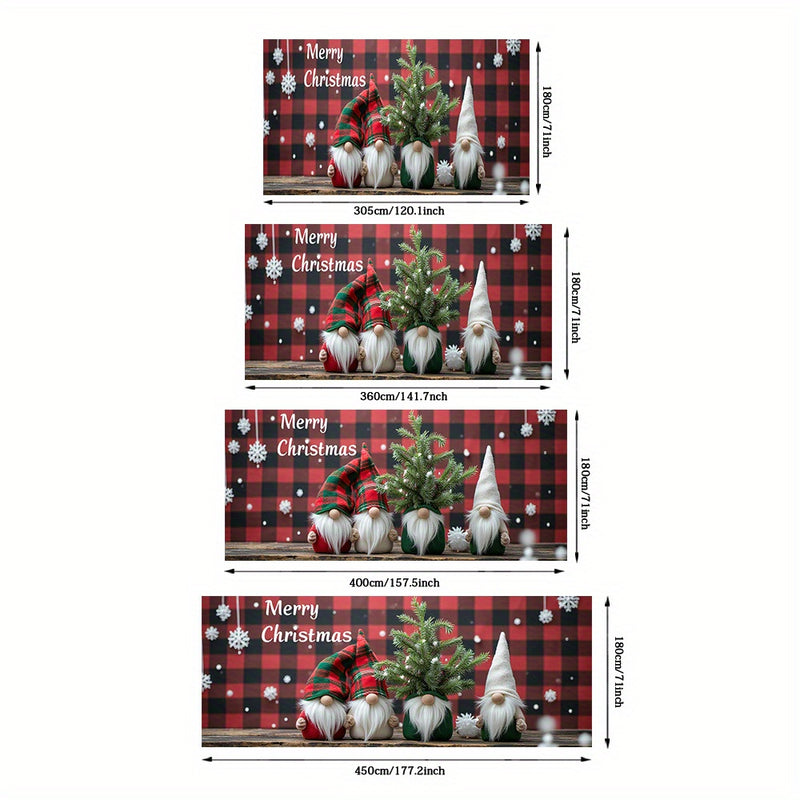 2D Banner de Puerta, 1 Pieza, Banner de Puerta de Navidad Festiva con Gnomos y Árboles - Poliéster, Cuadros Rojos y Negros con Copos de Nieve, Perfecto para Decoración de Vacaciones, Bodas y Celebraciones al Aire Libre, Decoraciones de Navidad con Gnomos