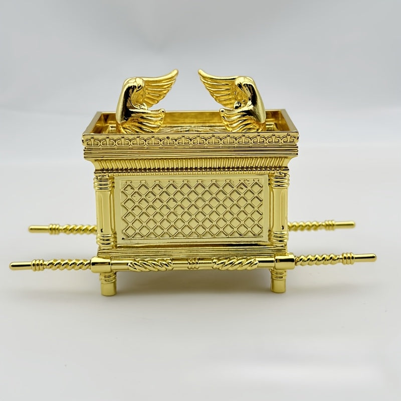 Figura de Arca del Pacto Dorada Pintada a Mano - Decoración Religiosa en Aleación Electroplateada con Querubines, Tapa Desmontable y Accesorios, Adorno para Navidad, Halloween, Día de la Madre, Interior/Exterior