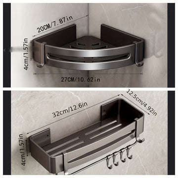 1/2/3 Piezas Estante de Aluminio para Baño Sin Taladro - Repisa de Esquina Montada en Pared para Champú, Maquillaje y Accesorios