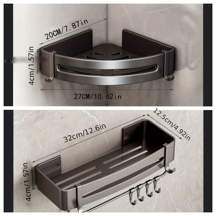 1/2/3 Piezas Estante de Aluminio para Baño Sin Taladro - Repisa de Esquina Montada en Pared para Champú, Maquillaje y Accesorios