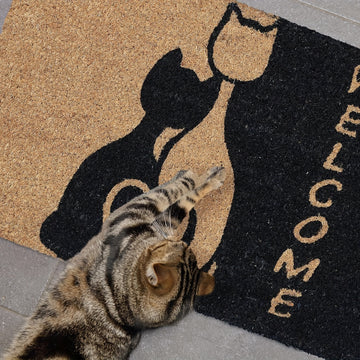 -1pc Felpudo de Bienvenida con Patrón de Gato, Poliéster Antideslizante Fácil de Limpiar Alfombra de Entrada Adecuada para Baño Cocina Comedor Sala de Estar Dormitorio, Jardín