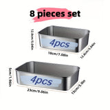 8 piezas de recipientes de almacenamiento de acero inoxidable grandes y medianos con tapa, contenedores cuadrados para alimentos, organizador de refrigerador, cajas de almacenamiento para exteriores, utensilios de cocina
