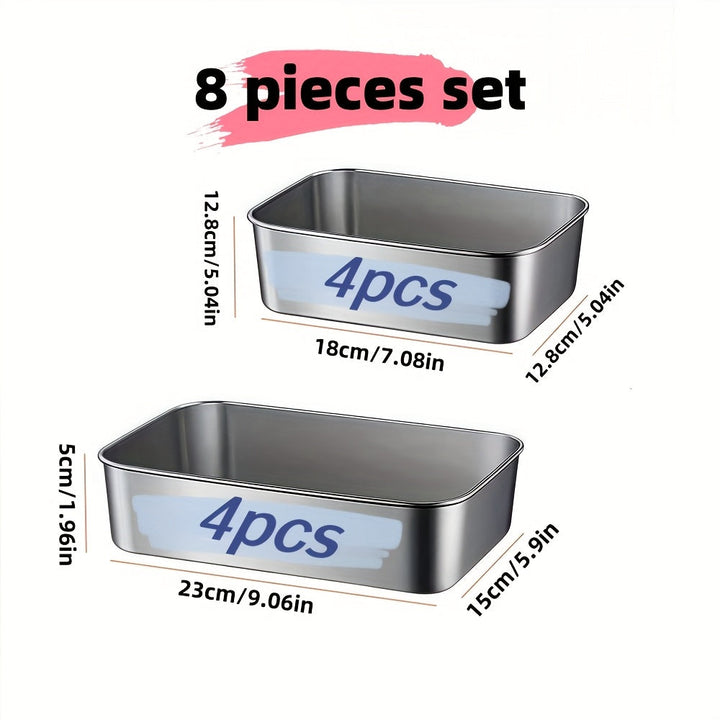 8 piezas de recipientes de almacenamiento de acero inoxidable grandes y medianos con tapa, contenedores cuadrados para alimentos, organizador de refrigerador, cajas de almacenamiento para exteriores, utensilios de cocina