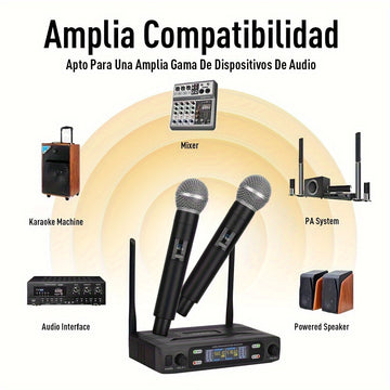 Sistema de micrófonos inalámbricos dual profesional LMBGM con receptor portátil - Conector XLR, control de volumen, ideal para karaoke en casa, presentaciones en vivo y regalos, micrófono inalámbrico portátil | Herramienta de audio versátil | Micrófono d