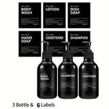 3pcs Botella Redonda de 500ml para Aceites Esenciales y Jabón en Gel, Dispensadores de Plástico con Etiquetas Removibles (Gel de Ducha, Loción, Jabón para Manos, Acondicionador) - Incluye 6 Etiquetas