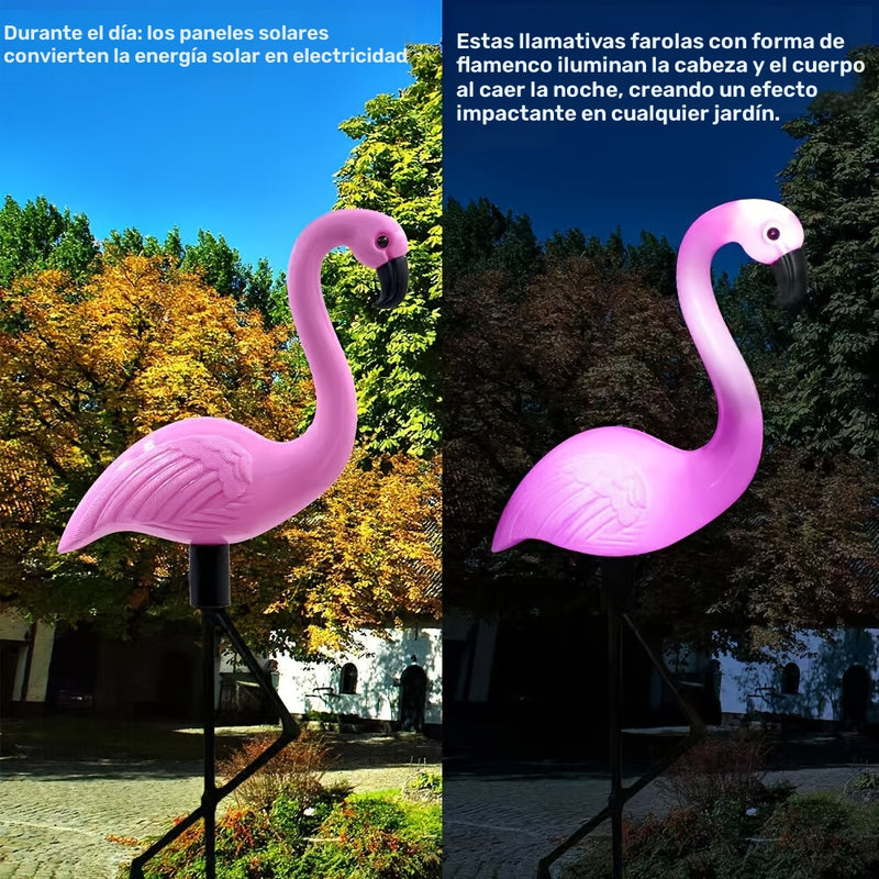 Juego de 3 luces solares con forma de flamenco, decoración para jardín, luces solares para exteriores, estacas decorativas para césped, estanque o patio trasero