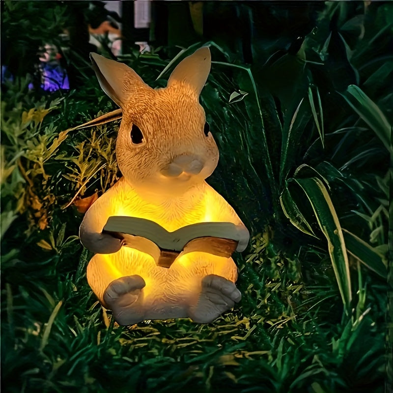 1pc Lámpara de Jardín con Estaca Solar LED en Forma de Conejo para Lectura, Iluminación de Resina para Parque y Patio, Decoración Ambiental del Paisaje Alimentada por Energía Solar