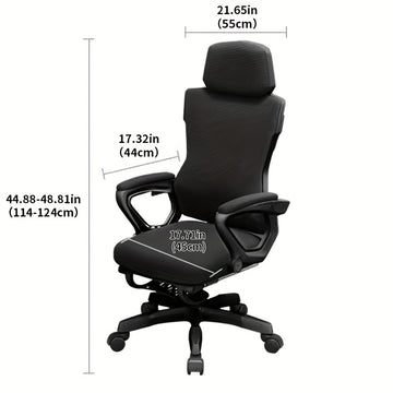 Silla de Juego Ergonómica con Asiento Reclinable - Silla Cómoda para Oficina y Casa, Altura Ajustable, Base de 5 Ruedas, Negra, Ideal para Sentarse Largo Tiempo, Habitaciones Universitarias y Configuración de Juegos