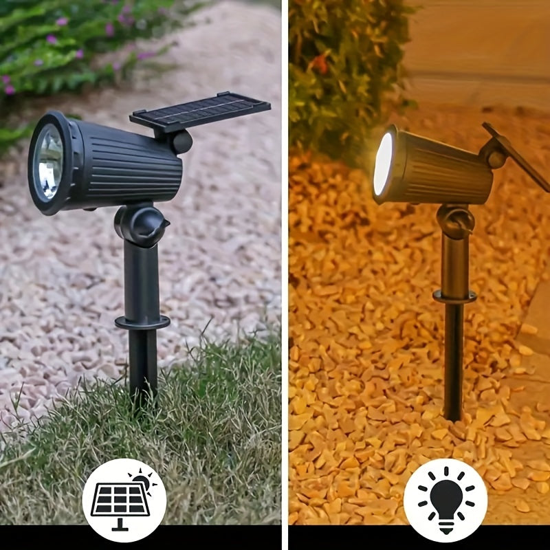 1 pieza de luces de jardín solares de 9 LED - Soporte ajustable, IP65, resistente al agua, sensor automático de día/noche, carcasa plástica resistente al tiempo, ideal para jardines, césped, senderos y iluminación de garajes, luces de jardín | Luz de pai