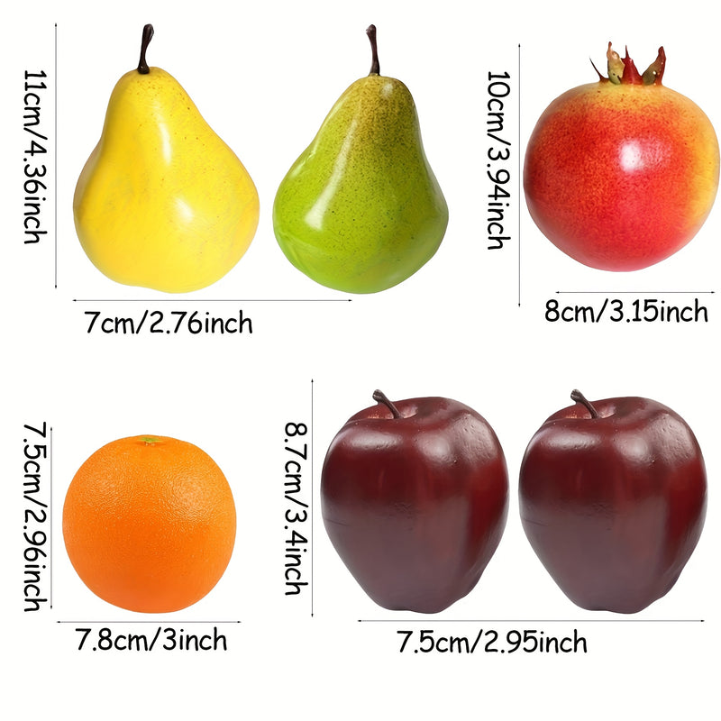 6 piezas de frutas artificiales sólidas - Falsa pera amarilla, naranja, granada, manzana roja Fuji - Decoración del hogar para fiestas de Navidad, adornos navideños, todas las estaciones adecuadas