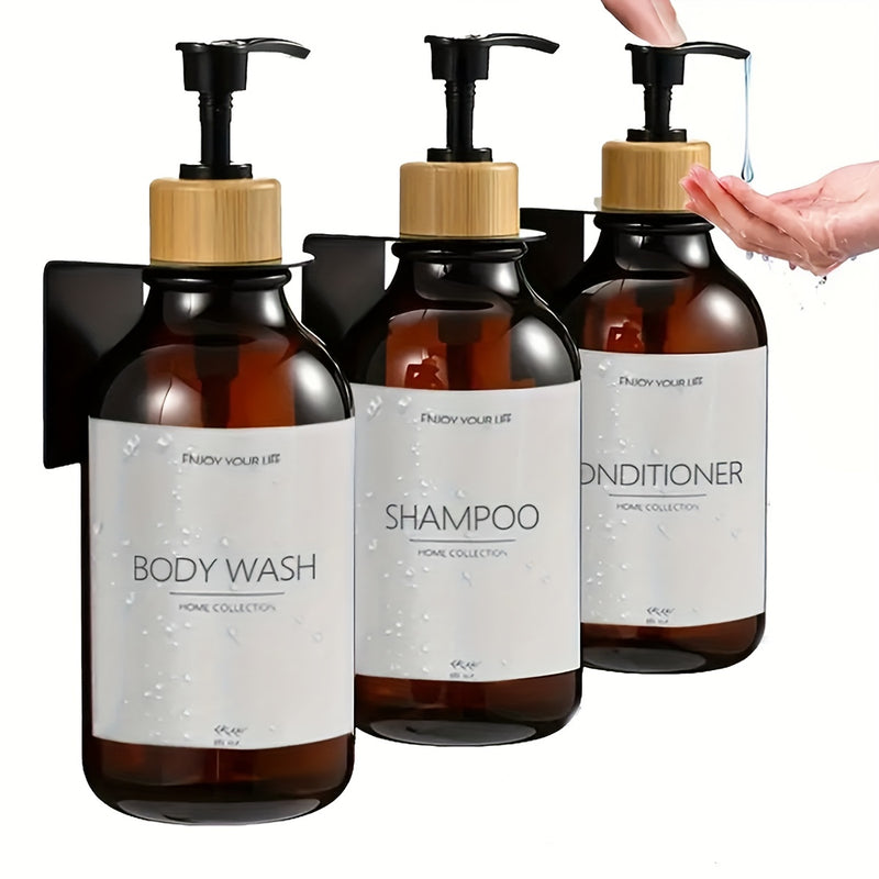 Juego de 3 dispensadores para baño, para champú y gel de ducha, con etiquetas impermeables y soporte, dispensador de jabón recargable, decoración para el hogar