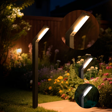 Luz solar exterior HOTU - Iluminación solar de 12 horas para senderos, aceras, garajes, senderos de paisaje, iluminación de paisaje | Luz exterior moderna | Soporte de plástico duradero, luces solares