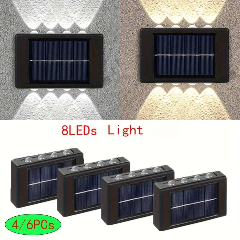 4 o 6 luces solares para pared, 8 LED, iluminación decorativa para jardín, patio o villa, montaje semiempotrado, material plástico, carga solar, batería de níquel de 600 mAh, sin control remoto, incluye hardware de instalación