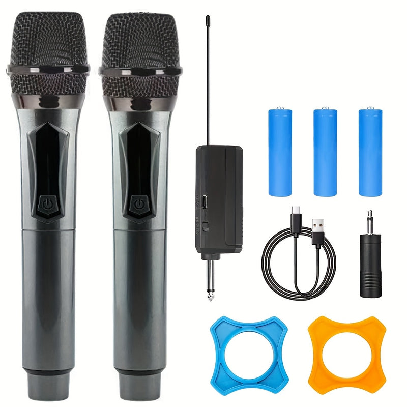Sistema de micrófono inalámbrico, micrófono de karaoke portátil recargable con enchufe de 6,35 mm y adaptador de 3,5 mm, adecuado para fiestas, reuniones y bodas.