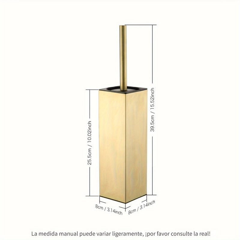 Juego de Escobilla de Inodoro de Acero Inoxidable en Tono Dorado Elegante con Mango Largo - Diseño Cuadrado sin Esquinas Muertas para Limpieza Profunda, Accesorio de Baño que Ahorra Espacio, Navidad, Halloween, Fácil de Montar, a Prueba de Goteo