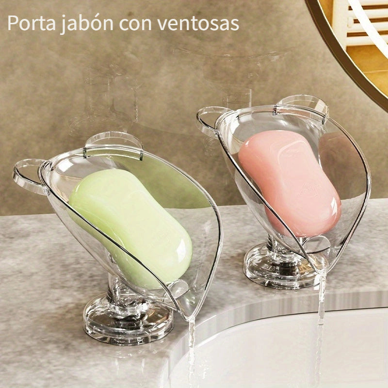 1pc Jabonera Inspirada en Dibujos Animados con Ventosas Fuertes - No Requiere Taladro, Diseño de Auto-Drenaje, en Forma de V, Transparente y Gris, Ideal para Baño, Barco, RV, Soporte para Jabonera
