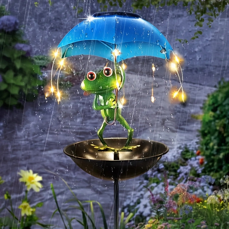 1pc estatua de rana paisajística con lámpara solar para calle, comedero para pájaros al aire libre, decoración de jardín con cadena LED, bebedero para colibríes, adecuado para caminos de patio y céspedes (comida no incluida)