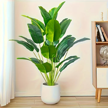 Arbusto artificial de plátano gigante de 4 estaciones de 47,24 pulgadas - 24 hojas grandes, 11,81 pulgadas, ideal para hogar, hotel, oficina, bodas, fiestas, decoración de porches, jardines de cajas de ventanas, perfecto para el Día de Acción de Gracias