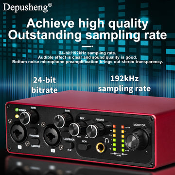 Interfaz de audio profesional DEPUSHENG de 2 canales - Grabación de 24 bits/196 kHz, interfaz XLR, alimentación fantasma, USB-C, aleación de aluminio, ideal para streaming de PC/Win/Mac y grabación de música, tarjeta de streaming de música | Tarjeta de s