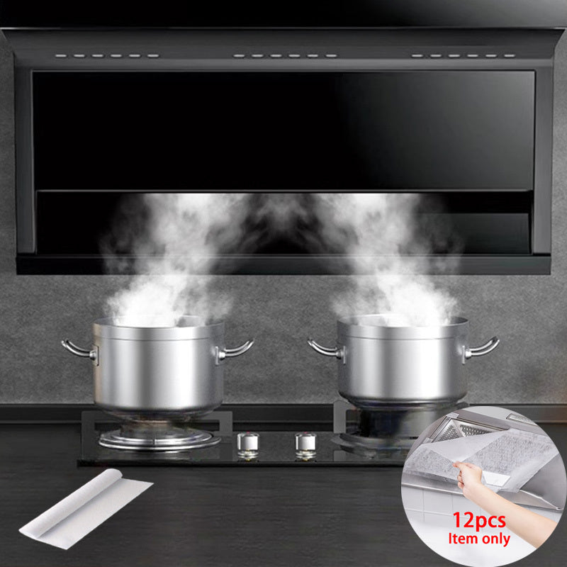 12 piezas de pantallas de filtro para campana de cocina - Alta absorción, fácil de instalar y reemplazar | Material de PE duradero, previene la acumulación de grasa | Ideal para extractores de humo de cocina doméstica, accesorios para campana de cocina