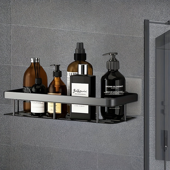 Organizador de ducha montado en la pared, gran capacidad, instalación sin taladro, estante flotante ahorrador de espacio para baño y cocina, fácil de instalar, ideal para guardar artículos de tocador, cosméticos y objetos varios
