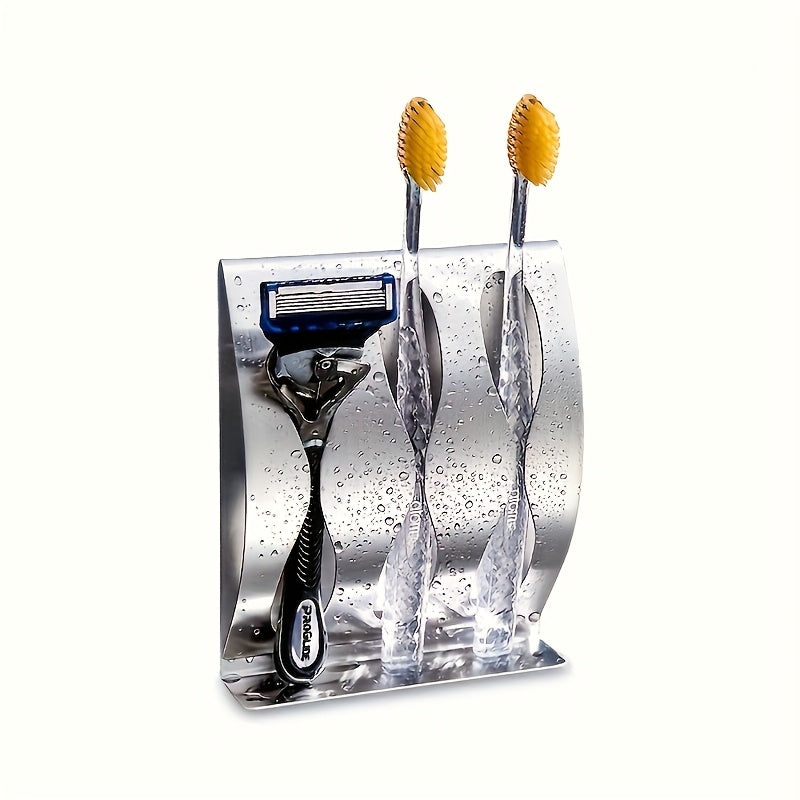 1pc Soporte De Cepillo De Dientes Montado En La Pared Premium, Estante De Almacenamiento De Acero Inoxidable Para Maquinillas De Afeitar, Soporte De Cepillo De Dientes Autoadhesivo Para Organizador De Baño De Ducha, Accesorios De Baño