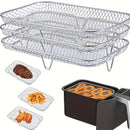 Parilla Cuadrada de Acero Inoxidable de 3 Niveles, Accesorio Multifuncional para Freidora de Aire, Apilable, Ideal para Hornear en Fiestas o Cocinar Delicias Caseras