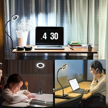 Linterna LED Recargable USB con Cuello Flexible 360°, Control de Atenuación Multinivel y Botón Ojo-Cuidado para Videoconferencias, Luz de Escritorio Ahorradora de Espacio para Lectura y Oficina, Luz de Cultivo para Plantas en Interiores