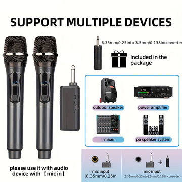 Sistema de Micrófono Inalámbrico de Alto Rendimiento con Batería Recargable - 1500mAh, Carga USB-C, Doble Micrófono de Mano para Karaoke, Bodas, DJs y Más