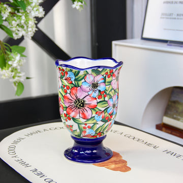 Organizador de Utensilios de Cocina Cerámico 1pc - Portapalillos Color Polaco, Diseño Floral Pintado a Mano - Contenedor Multifuncional Resistente al Óxido para Cubiertos, Cucharas, Palillos, etc. - Ahorra Espacio, Material Duradero