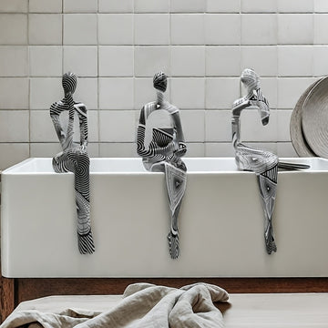 Conjunto de 3 Figuras Abstractas de Resina en Diversas Posiciones Sentadas, Estatuas de Arte de Calidad para Decoración del Hogar y del Sitio, Decoración Interior DIY, Grupo, Estatua de Figura