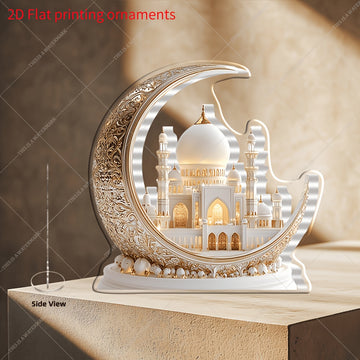 Decoración Acrílica Estilo Bohemio de Mezquita 2D Plana - Adorno para Mesa Ramadan Eid, Hogar, Oficina y Café - Pieza Artística Cultural sin Necesidad de Electricidad, Diseño Arquitectónico Intrincado, Detallada Artesanía, Decoración Islámica, 2D Plano