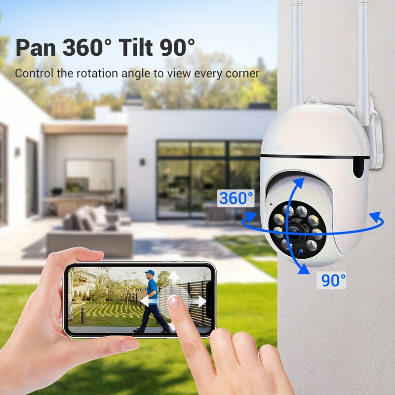 2 cámaras de seguridad de 1080P con visión nocturna Full HD, luces de escena y sirena, audio bidireccional para vigilancia doméstica interior/exterior, pan/tilt/zoom, WiFi habilitado, seguimiento de movimiento - Compatible con Alexa, control inalámbrico,