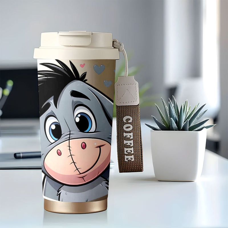 Taza de Viaje de Acero Inoxidable Disney Eeyore de 18oz - A Prueba de Fugas, Aislada con Tapa para Bebidas Calientes y Frías, Ideal para Actividades al Aire Libre, Uso en el Coche y Amantes del Café