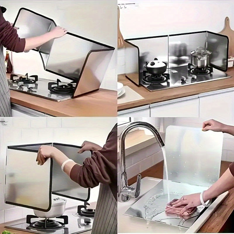Guarda de cocina de acero inoxidable para todas las estaciones, diseño plegable en tres partes que ahorra espacio y crea un ambiente ordenado, ideal para uso doméstico, cocinas de RV y campamentos