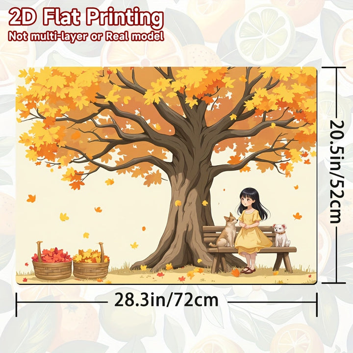 1pc Cubierta para Estufa - Árbol de Otoño con Niña, Hojas Naranja-Amarillas, Protector Resistente a Arañazos y Calor, Compatible con Cocinas Eléctricas/Gas, Alfombra Decorativa Fácil de Limpiar para Hogares Modernos, Diseño 2D Plano